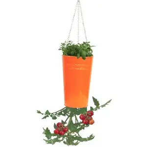 Houston International Trading  Enameled Galvanized Upsidedown Tomato, Pepper Hanging Planter - Tangerine