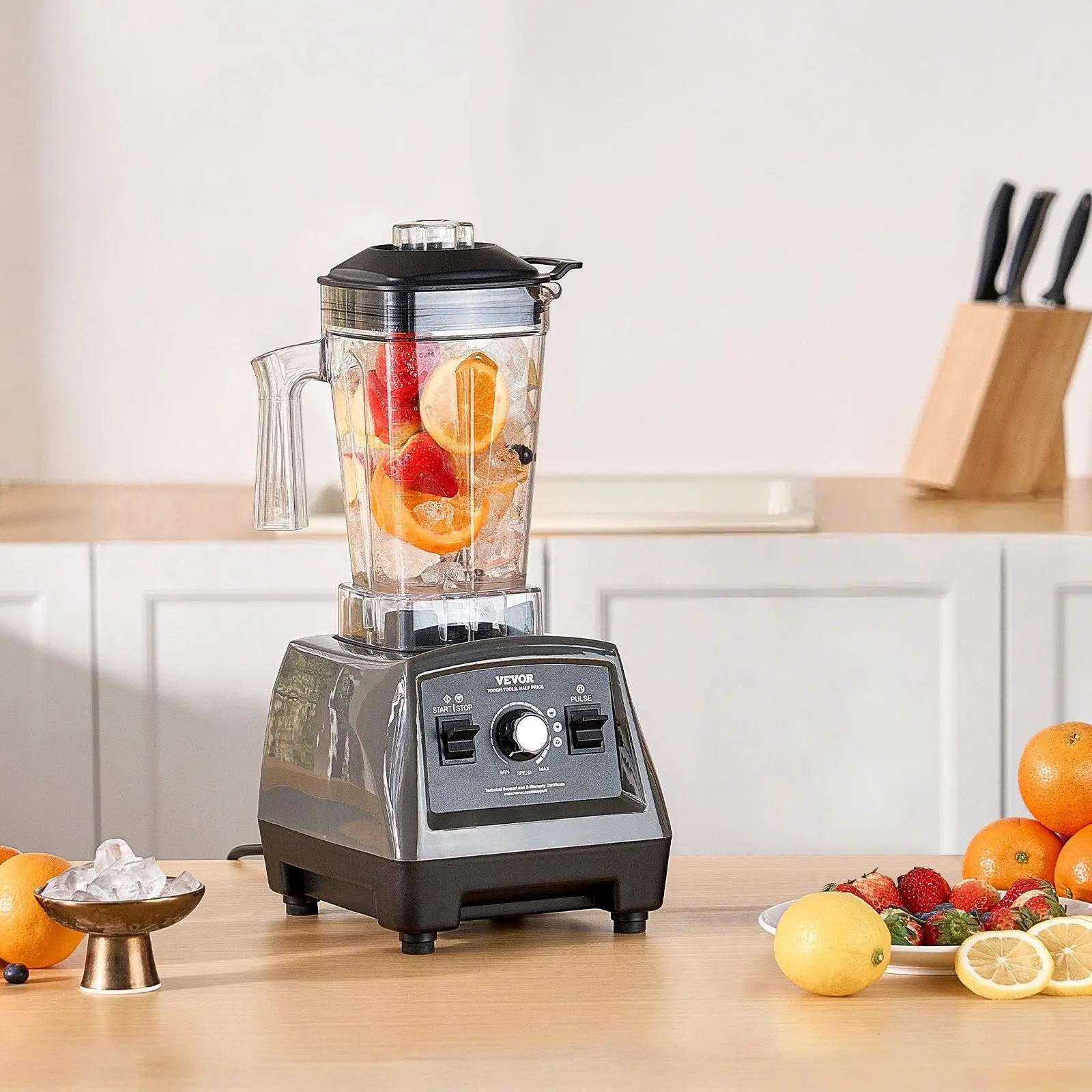 VEVOR Countertop Blender, 61 oz (1.8 L) 1400W Motor, BPA-Free, Adjustable, 3 Preset Modes, for Smoothies & Kitchen Food Processing