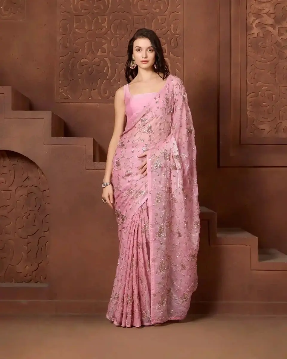 Lavender Ready to Wear Saree for Women with Embroidered Blouse - Chic Bridal Designer Style for Festive Occasions, Accessories, Feminine, Elegance, Traditional, Soft, Ethnic