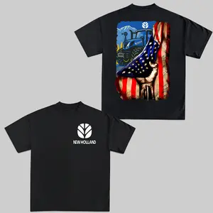 New Holland Tractor US Flag T-Shirt Farm Equipment Machinery Graphic Tees Shirt For Farmers Christmas Gift