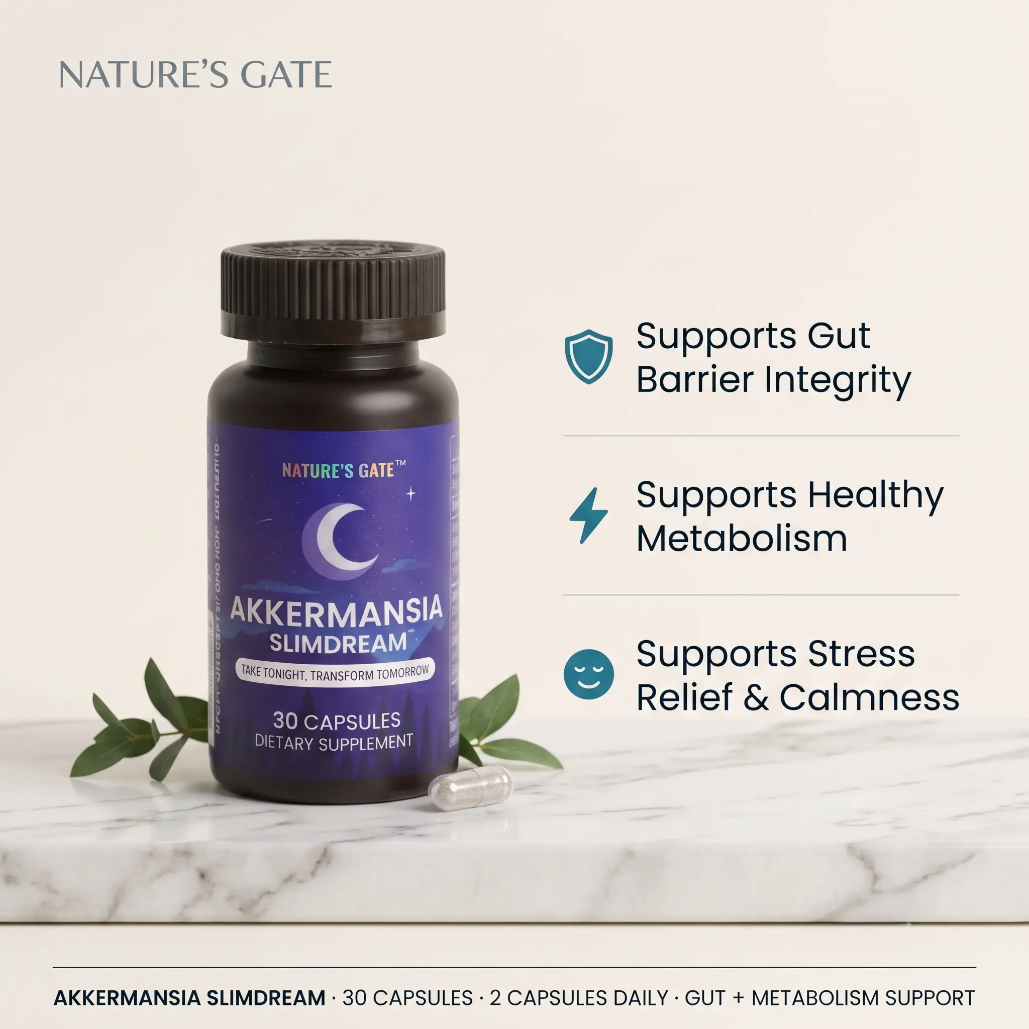 AKKERMANSIA SLIMDREAM Blended Vitamin DietarySupplement Supports Stress Relief, RestfulSleep &  gut health supplement - 30 Capsules