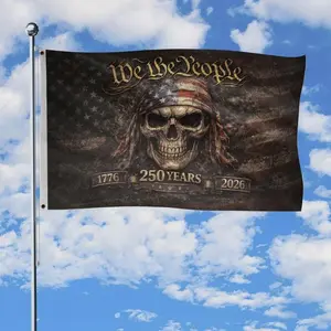 We The People 1776–2026 Flag, Patriotic Skull 250 Years House Flag, American Freedom Banner, Gothic USA Flag, Patriotic Outdoor Decor