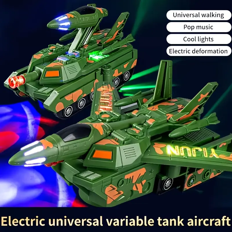 Electric Obstacle-Avoiding Deformation Tank Toy for Boys - Transforms into Plane, Has COOL Lights, Music, ABS Build, Video Games Compatibility, Ideal Gift for Holidays, Birthdays