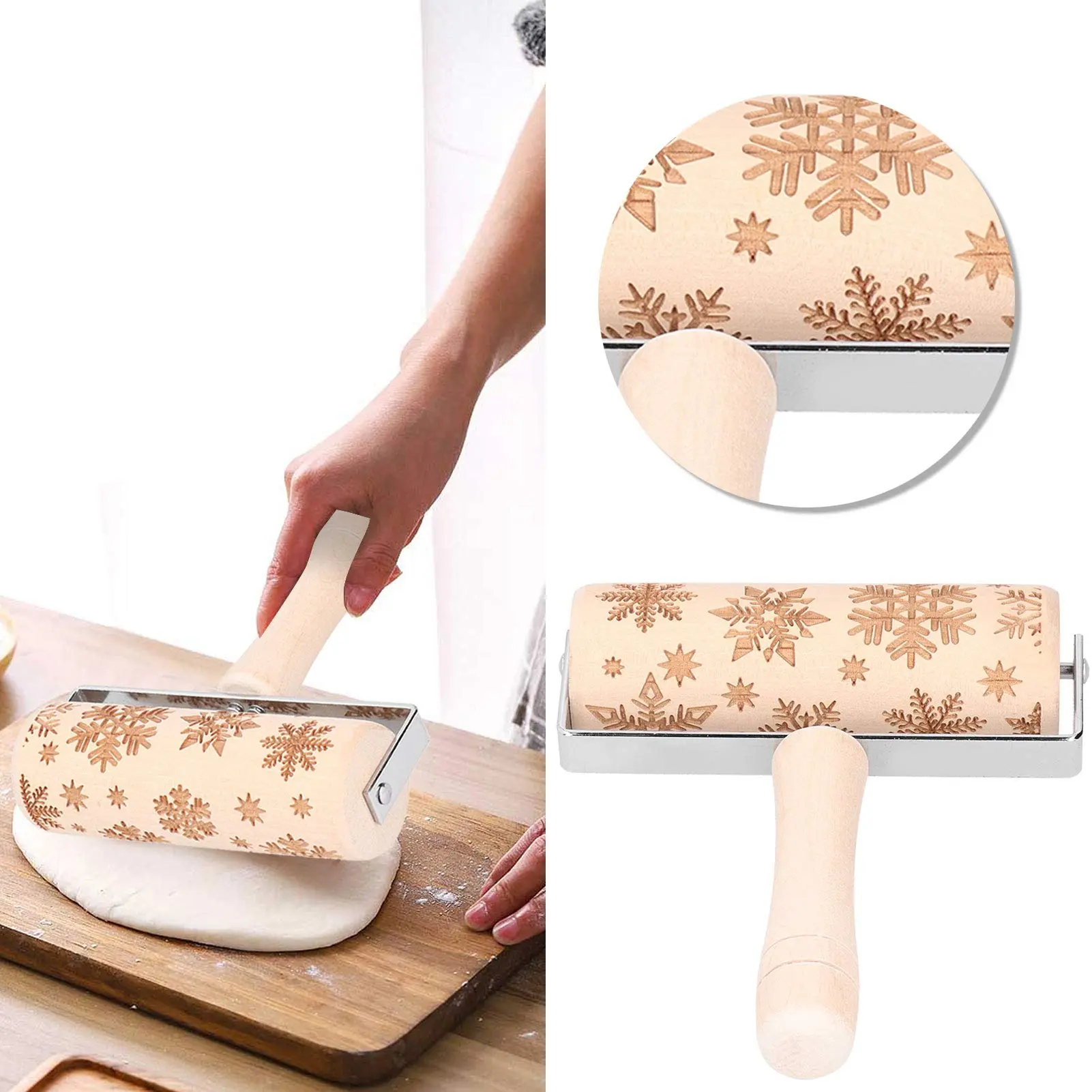 Intricate Embossed Patterns Cookie Stamp Set, Snowflake & Reindeer Designs, Perfect for Holiday Baking, Christmas Parties, Gift Ideas