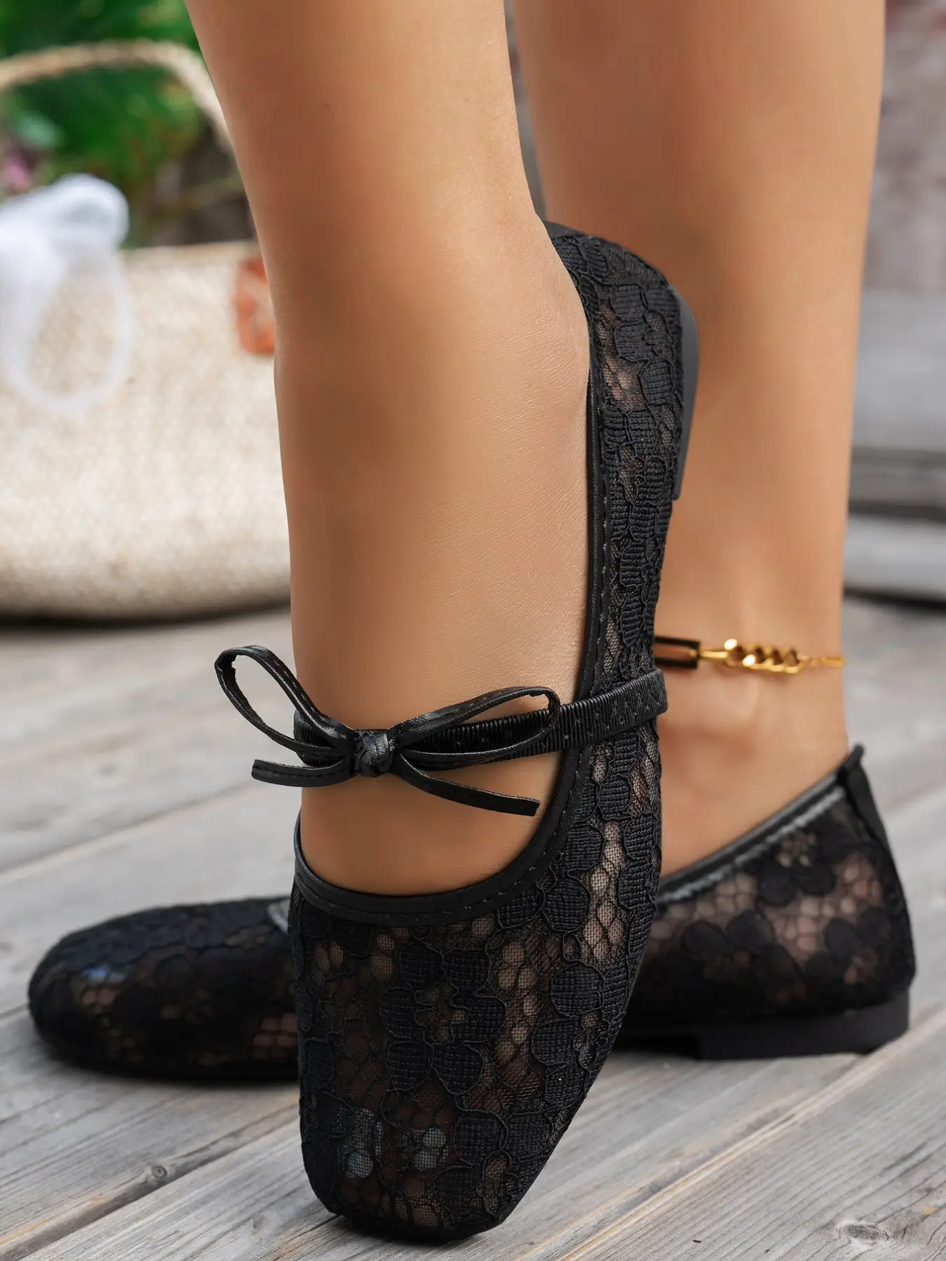 Summer Fairy Lace Mesh Mary Jane Shoes, Outdoor Bow Ballet Flat Shoes, Summer Flats, Versatile Low Heel Single Shoes, Perfect for All Seasons
