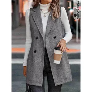 Women's Elegant Striped Texture Blazer Vest, Commuter Style, Perfect for Office Wear, Stylish Women's OuterwearGift