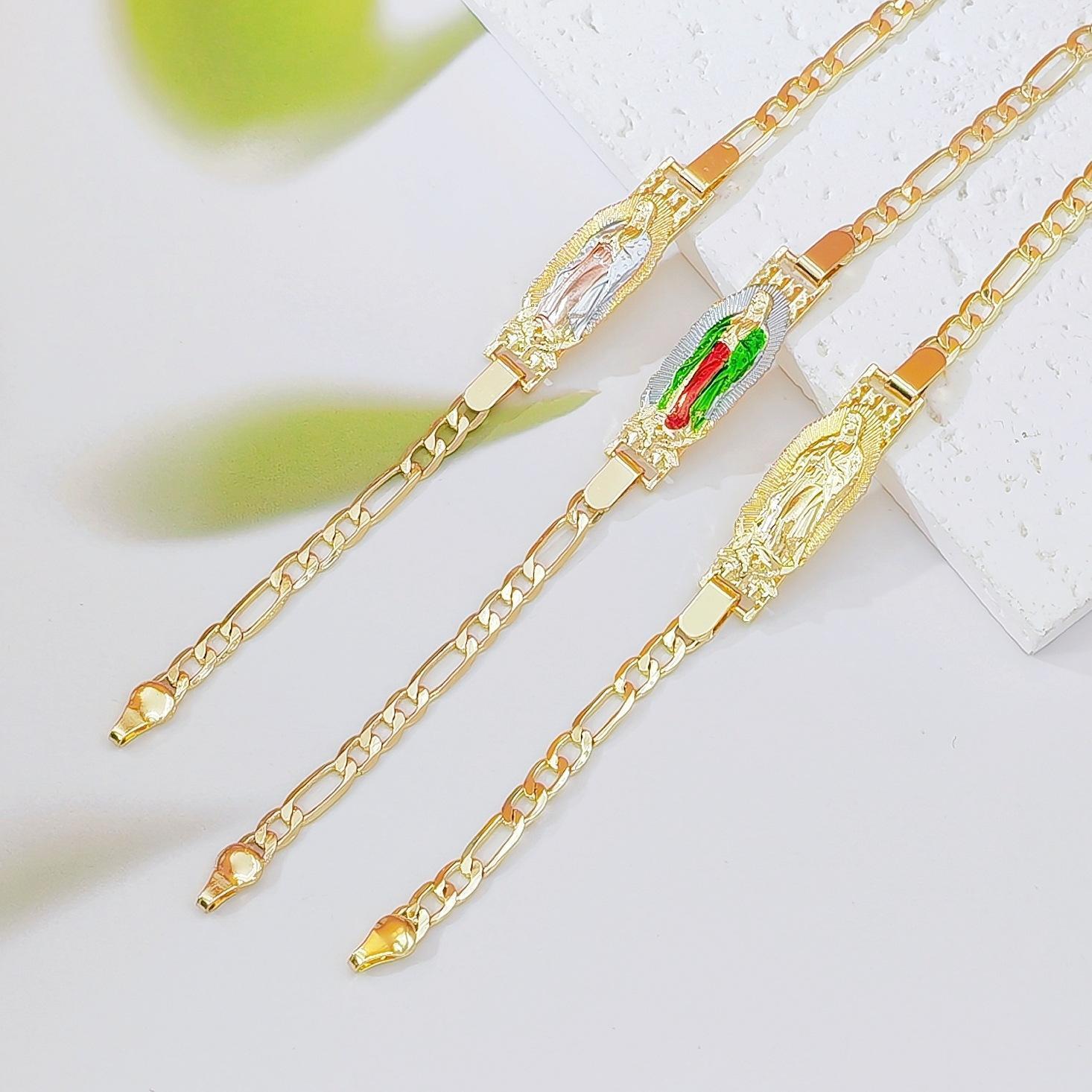 14K Gold Plated 2-Tone St. Jude San Judas Tadeo Esclava Bracelet, Waterproof Stainless Steel Non-Tarnish Vintage Catholic Protection Medal Faith Gift for Dad
