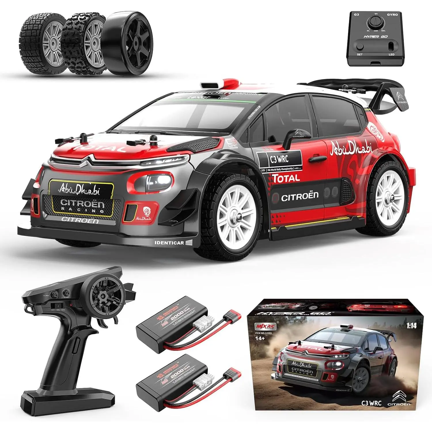 1/14 Scale 4WD Brushless RC Car - 2.4GHz RTR 40mph High Speed Drift Rally Remote Control Car, 334x155x134mm, 70% Throttle Limit, Gyro, Standard 17g Servo, 2 PCS 2000mAh Batteries, Teenage Boy Gift Toy