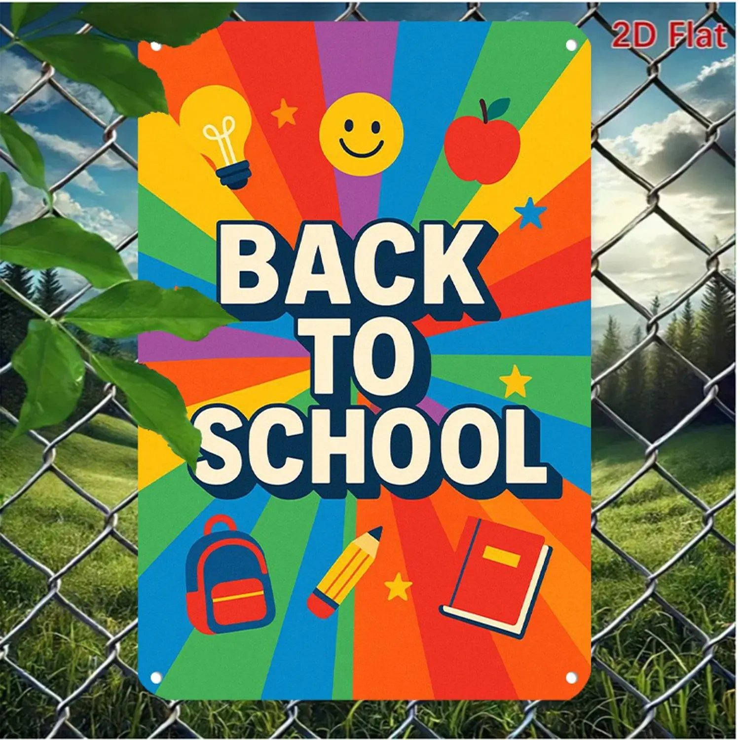 2D Flat 1pc "Back to School Colorful Poster with School Supplies and Rainbow Background" Artistic Prints for Kitchen Cafe and Patio Decorative Wall Art Ideal Gift