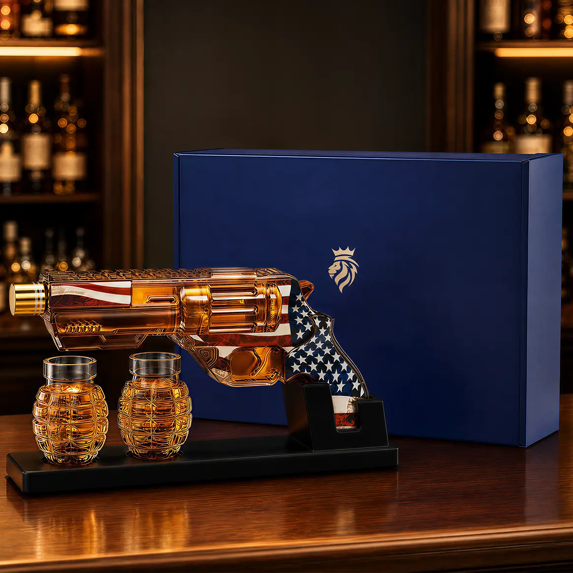 Kollea Flag Whiskey Decanter Set(Glass ) with Luxury Gift Box,Bar Accessories,Grenade Shot Bottles,Halloween Party Home Decor,Gifts for Men,Dad,Brother,Husband,Boyfriend,Veterans&Military Enthusiasts,Anniversary/Birthday Gifts,Empty Decanter,soho chic
