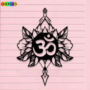 1pc Avant - Garde Om Symbol with Lotus Metal Wall Art, Avant - Garde Om Symbol with Lotus Statue Mural, Iron Craft, Perfect for Living Room, Lounge, Outdoor Space Decor, Highquality Engraving,Christmas Decor, Ideal Gift for Trend Seekers