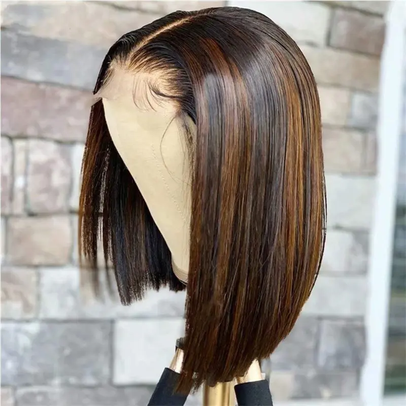 Bob Wig Human Hair Highlight Ombre 13x4 HD Transparent Lace Front Wigs 1b/27 Black and Blonde Wig Human Hair Pre Plucked with Baby Hair 200 Density Short Bob Wigs 10 Inch
