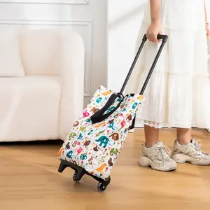 Foldable Shopping Cart with Handlebar, Portable & Convenient Design, Ideal for Grocery Shopping, Daily Use, Easy Carry, Reusable Grocery Bags