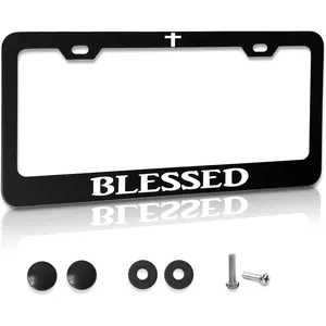 Funny Metal  License Plate Frame with Humor Texts Blessed Christian Black  Cover Tag Holder Decoration with 2 Holes and Screws for Women Men( 12 x 6 Inch)