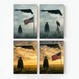 Freedom B2 Stealth Bomber Soldier Canvas Wall Art Decor Poster, Vintage American Airpower Decor, USA Airpower Wall Art for Bedroom & Dorm