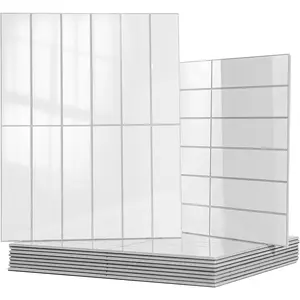 10-Sheet Faux Marble Peel and Stick Backsplash Tile for Kitchen Wall Bathroom Countertops, 11.4 inch x 9.1 inch Stick-on Glazed-Ceramic Finish Resist to Water, Heat and , White