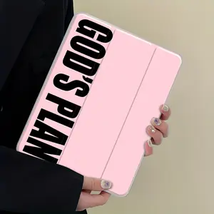 Pink God's Plan iPad Case Transparent Acrylic Hard Back Panel With Pencil Slot,Suitable for Ipad mini pro air. Scratch-resistant Ultra-thin Protective Case, Shock-resistant Full Cover Protective Case Suitable for Offices Schools and Homes