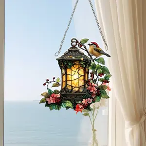Vintage Bird Lantern Sun Catcher, Aesthetic Acrylic Window Hanging Decor Ideal for Garden Courtyard, Unique Home Decoration, Garden Accessories
