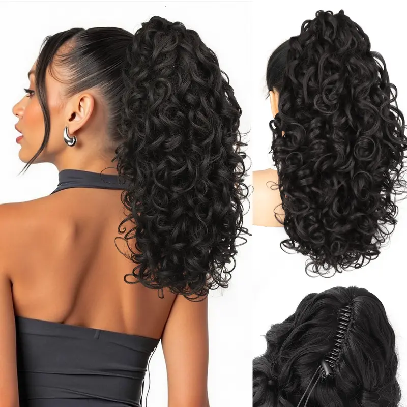 Kookastyle 18 Inch Layered Curly Claw Clip Ponytail Extension for Women, Fluffy Volume Synthetic Hairpiece, Easy Daily Hairstyle Upgrade