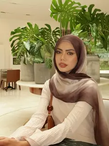 Soft Milk Coffee Gradient Pearl Fabric Hijab, Muslim Headscarf Cover, Smooth Shiny Material, European and American Influencer Daily Accessory, Versatile Headscarf