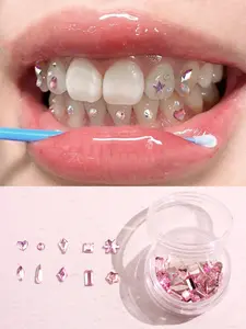 50 pieces/box Y2K style fashion 10 shapes teeth gemstone face and nail decoration heart and butterfly shaped DIY teeth accessory set (excluding glue)