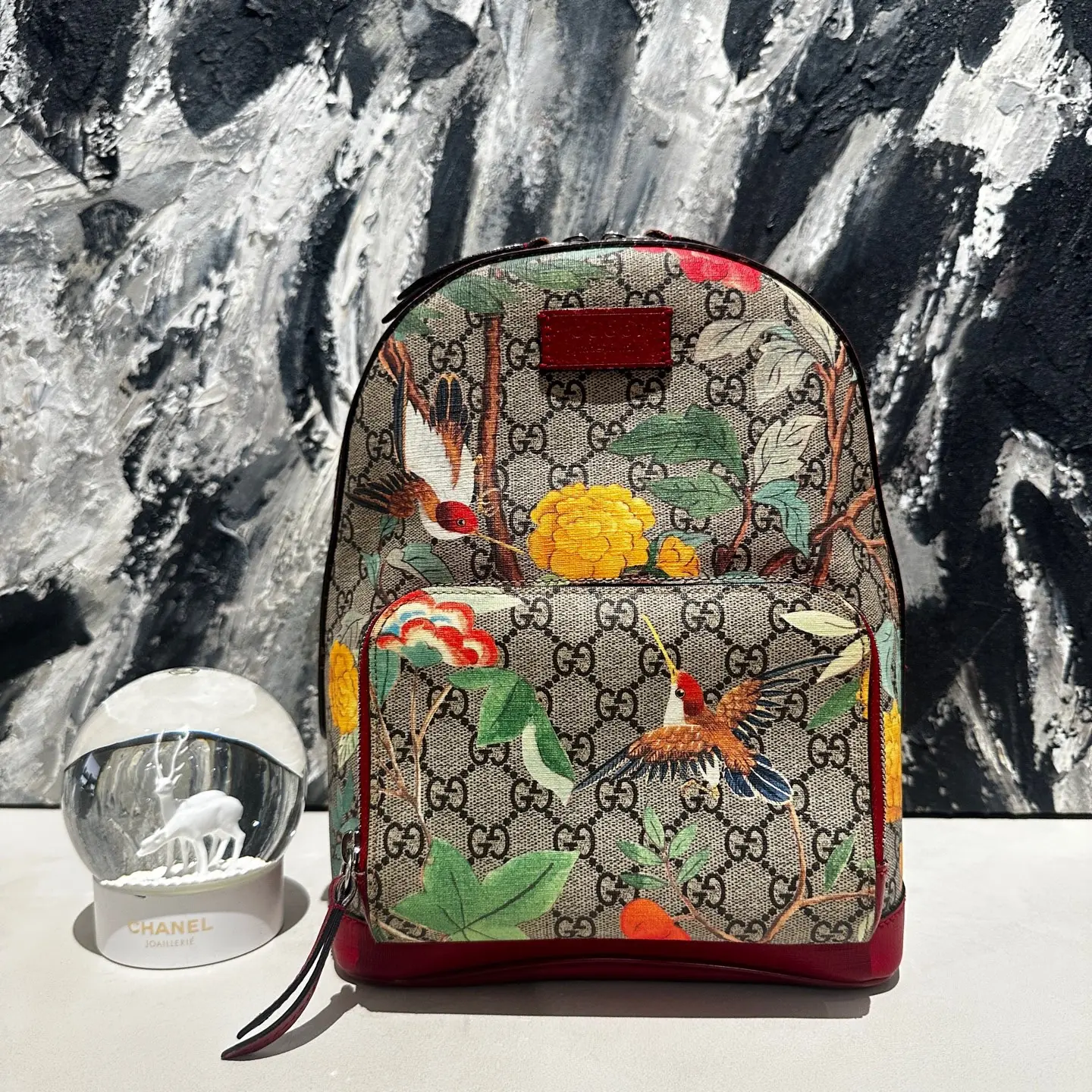 Pre-owned GUCCI small gg supreme tian backpack 12975
