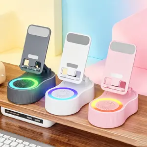 Wireless Induction Audio Speaker Stand, 5in1 Cellphone Holder, 3500mAh Rechargeable Emergency Power Bank,360° Adjustable Mobile Tablet Stand with Colorful Ambient Light Gifts for Men Women SummerWins