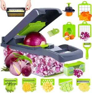 Vegetable Chopper, Sktome Veggie Chopper, Multifunctional 12 in 1 Food Chopper, Vegetable Slicer Dicer with 8 Blades, Onion Chopper Vegetable Cutter with Salad Garlic Carrot