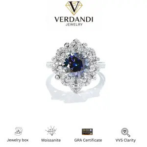 2CT synthetic moissanite Ring in 925 Sterling Silver ring flower shape blue Moissanite D VVS Christmas Gift Engagement
