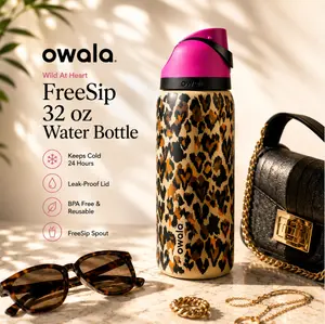 Owala FreeSip 32oz Wild At Heart Leopard Print Water Bottle – Leakproof Insulated Stainless Steel, BPA Free, Straw Lid