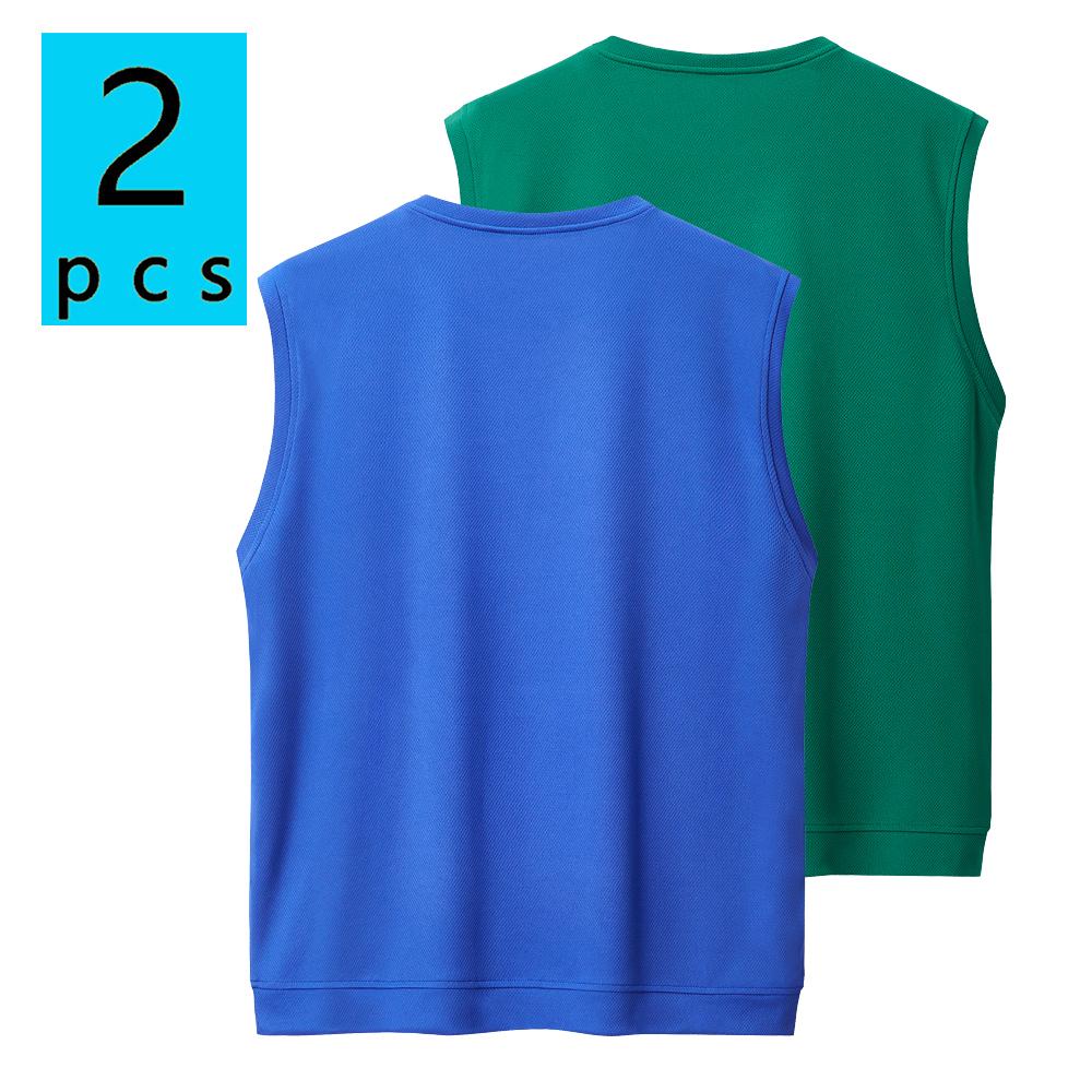 Pack of 2: summer men’s casual sleeveless tank top; lightweight sports/outdoor running fitness wear; men’s tank top T-shirt with pockets; bright colors; versatile solid-color crew-neck sleeveless tank top.