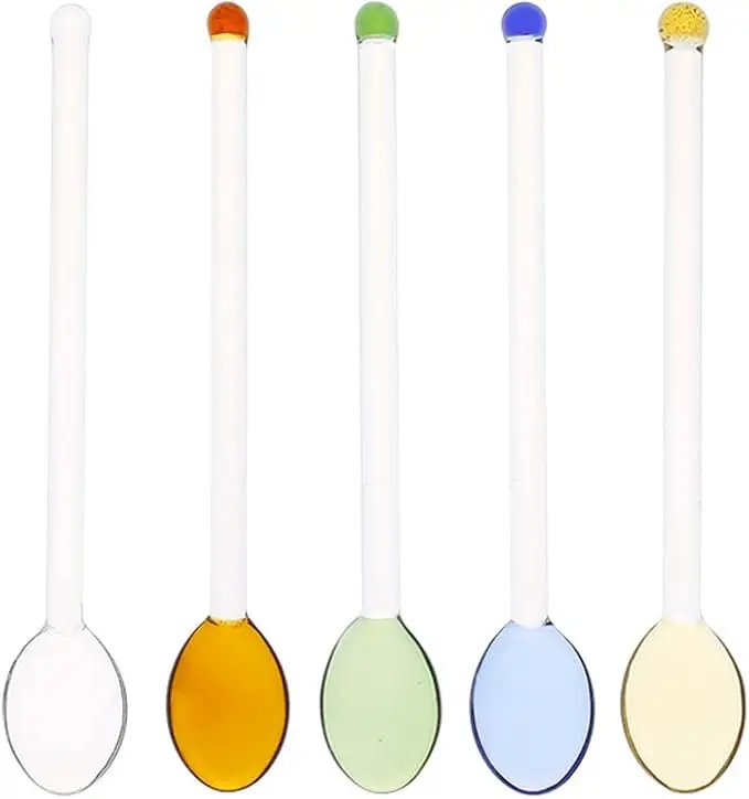 Set of 5 Heat-Resistant Glass Spoons for Coffee, Tea, and Desserts - Elegant and Durable Borosilicate Spoons Kitchen Stirring Cutlery Utencils borosilicatespoons Stylish Tableware