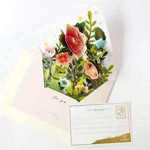 3 Part Envelope Card For Her. Luxury Gold 3D Floral Popup Greeting Card For Friends. Surprise Gift For Her. Gift Ideas For Him.