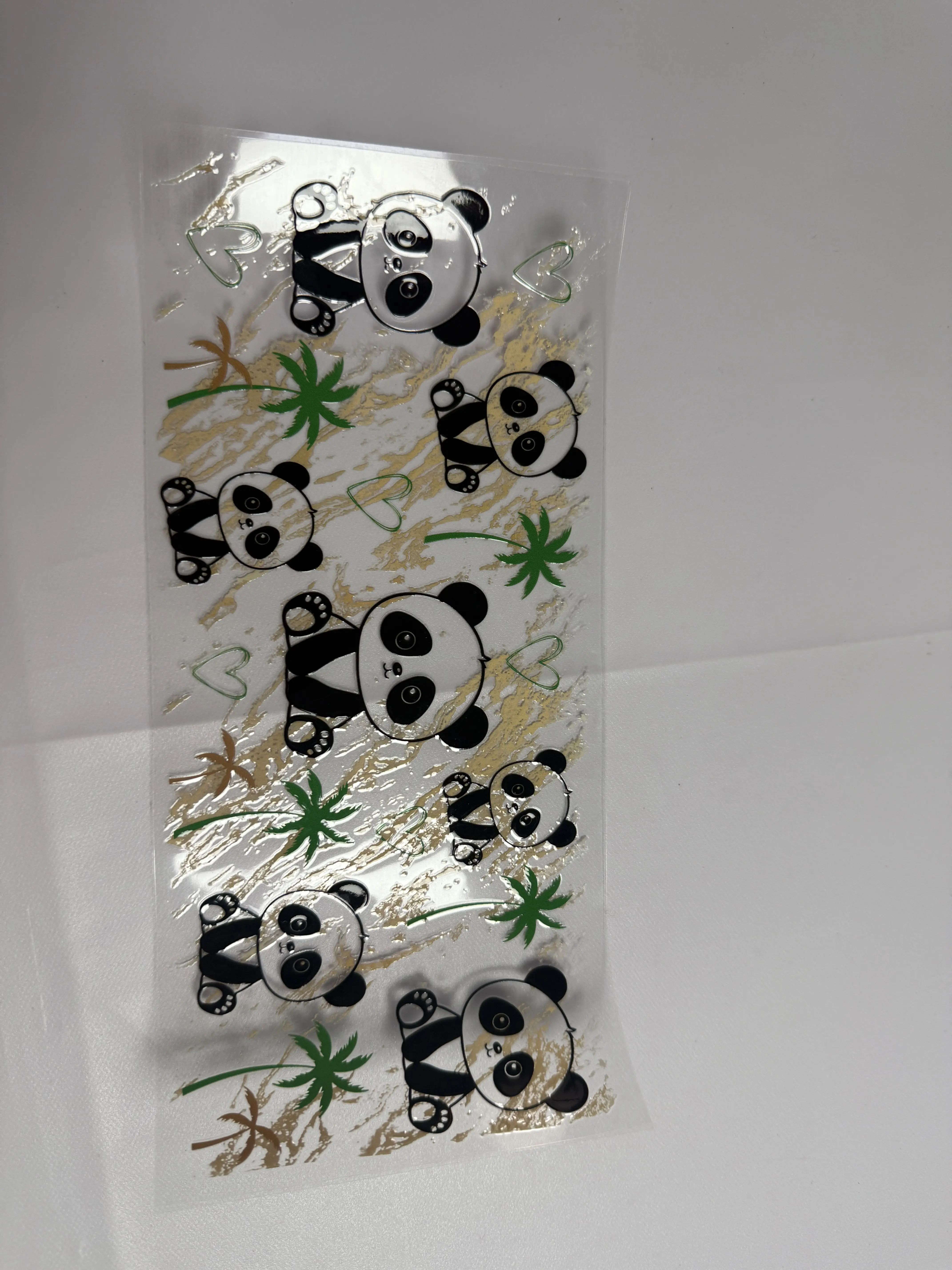 Cute Cartoon Panda Palm Leaf Cup Wrap Decal, Gold Marble Background Animal Pattern Decorative Sticker for 16oz Glass Tumbler, DIY Cup Craft Supply
