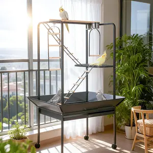 OUTGOODS Extra Large 66'' Bird Cage with Stand – Removable Tray, Waterproof Roof, Lockable Casters, Easy Clean – Fits Conure, Macaw, Budgie, Cockatiel, Lovebirds, Parakeet, Indoor/Outdoor