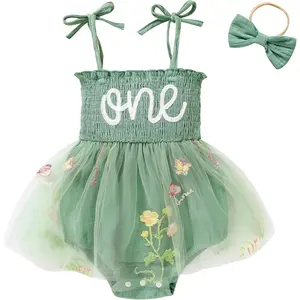 LYZ-GCS003  Baby Girl 1st Birthday Clothes One Year Old Tulle Romper Sleeveless Bodysuit Cake Smash Outfits