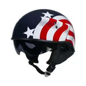 Blue Flag DOT Motorcycle Half Helmet w/ Drop Down Visor