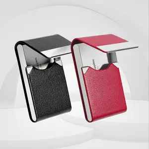 Office Business Card Holder, Metal Name Card Case, PU Leather Pocket Card Holder for Men & Women, Professional & Stylish Design, Card Desk Organizer, Office Supplies