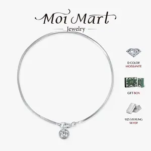 MOI MART Minimalist Synthetic Moissanite Pendant Bracelet, Simple Elegance S925 sterling Silver Summer Jewelry for Students Daily Wear