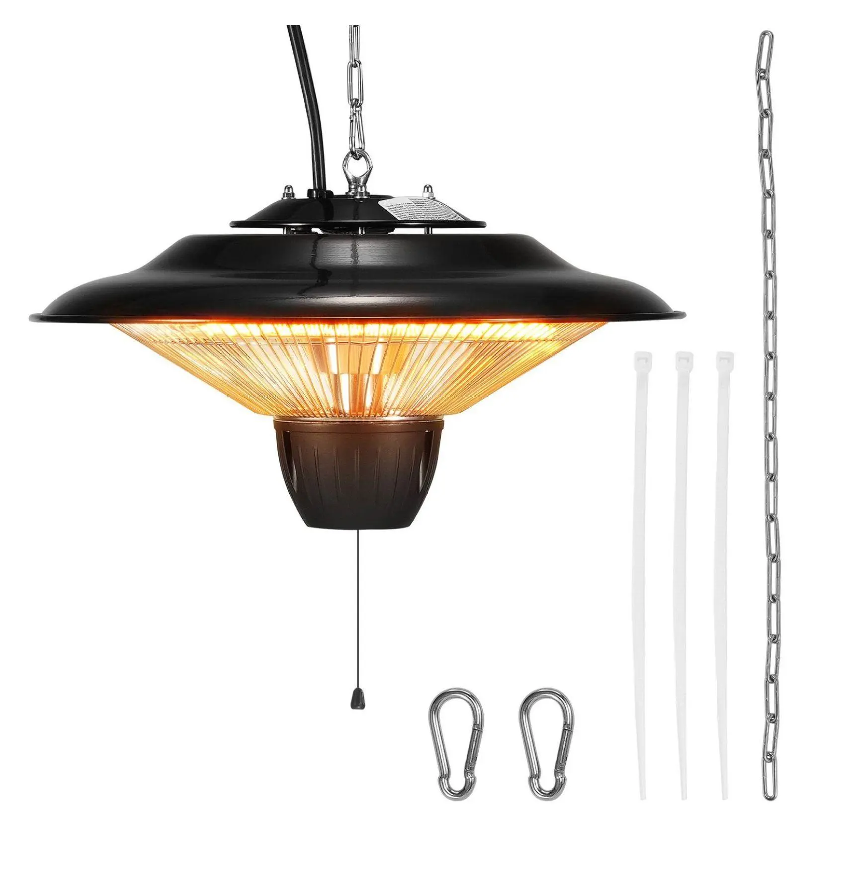 Hanging Patio Heater 1500W Electric Infrared Heater, IP34 Outdoor Indoor Space Heater with Pull Cord & Chain, for Patio, Porch, Dining Room Umbrella Shaped Suspension 42 cm