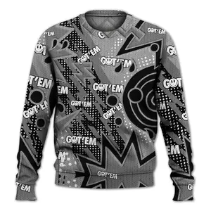 Streetwear Black Wolf Grey 12s Varsity Jacket, Retro Vintage 90s Knitted Sweater 9YR