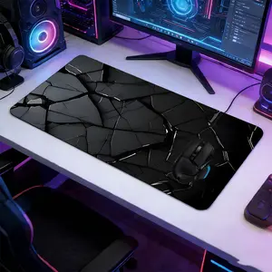 Black Abstract Fissure Large Gaming Mouse Pad, Made for gaming, Non-Slip Rubber Base Stitched Lock Edge Desk Mat, Gaming Mousepad, Minimalist Tech Design, Durable Computer Accessory for Home Office & Gaming Setup, Perfect Gift for Gamer Family and Friends