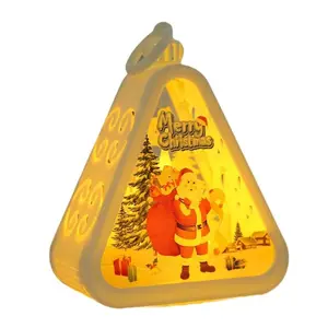 Christmas Triangle Lantern Plastic Santa Claus & Snowman Design Festive Lamp Mini Table Ornament for Home Decoration Party Scene Props