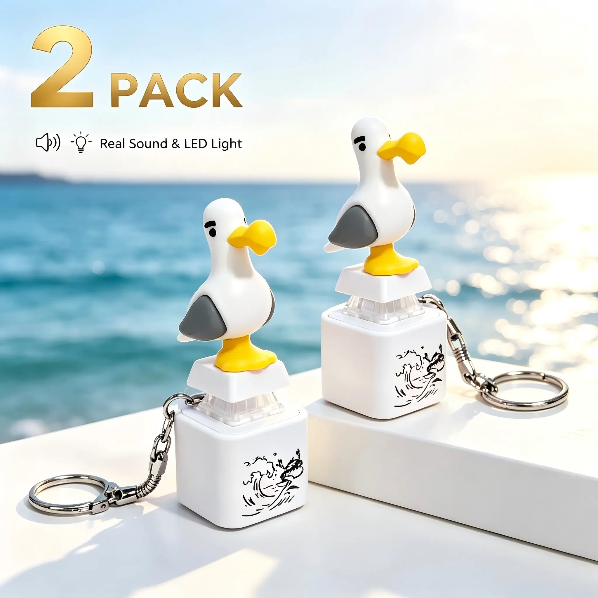 2Pack Seagull MINE! Button Keychain with Real Sound Effect & LED Light – Funny Interactive Novelty Gift for Summer Wins! mine