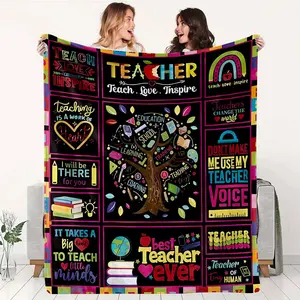 1Pc Teacher Appreciation Throw Blanket - Soft Flannel All-Season Bedspread With Educational Quotes, Classroom Decorations - Teacher Gift For Teacher'S Day, School, Home - Ideal For Teachers & Students, School Office Accessory, Colorful Pattern