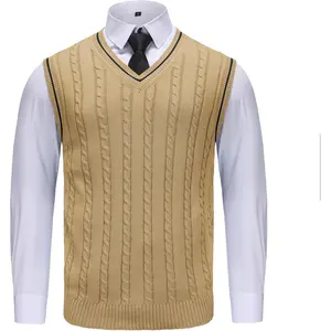 Sweater Vest Men - Men's V Neck Cotton Vest,Pullover Cable Knit Vest for Men Fit Business Casual for Fall Winter Layering
