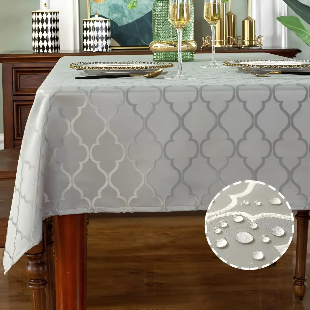 Floral Gray Jacquard Damask Polyester Tablecloth - 52"x70" Rectangular Oblong, Wrinkle-Free, Water-Resistant, Spillproof, Tear-Resistant, Decorative Cover for 4-6 Seats Kitchen Dining Tabletop (Daily, Baby Shower, Home & Festive Decor Supplies)