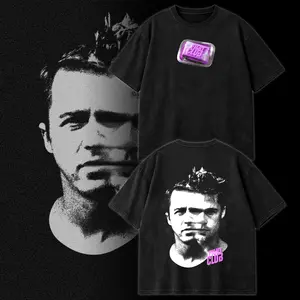 Fight Club Tyler Durden Vintage Washed Graphic T-Shirt – Brad Pitt Inspired Cult Classic Movie Streetwear Tee, 90s Film Aesthetic Grunge Shirt, Soap Fight Club Graphic Oversized Unisex Tee for Movie Fans & Retro Cinema Lovers