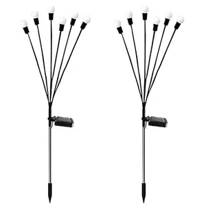 Two-Pack (12 Lights Total) Warm Glow Solar Firefly Sway Lights For Yard Patio Decor  /Auto On/Off Garden Pathway Lamp，Romantic Outdoor Wedding & Party Ambiance Light