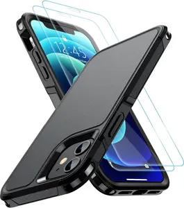 Designed for iPhone 12 Case/iPhone 12 Pro Case, [10 FT Military Grade Drop Protection] [with 2 pcs Tempered Glass Screen Protector] Protective Cover for iPhone 12/12 Pro (Black)